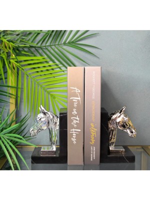 Ege Gross Dekoratif Doğal Siyah Mermer Kaideli At Kitap Tutucu