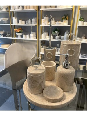 Ege Gross Dekoratif Doğal Bej  Mermer Aksesuar Detaylı 7 Li Mermer Banyo Seti /mermer Banyo Takımı