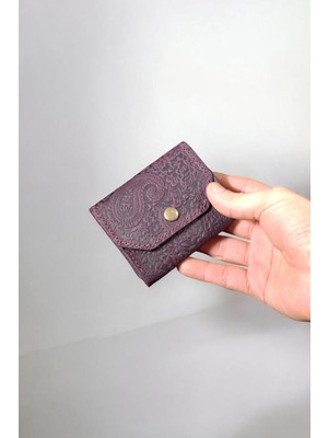 MAT DERİ Kadın Kartlık Desenli Hakiki Deri Küçük Cüzdan Nakit Bölmeli (10X9 Cm)