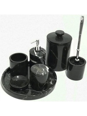 Ege Gross Dekoratif Siyah Mermer Gümüş Detaylı 7 Li Banyo Seti Takımı
