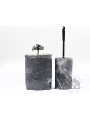 Ege Gross Dekoratif Gri Mermer Banyo Seti 2 Li Gümüş Aksesuarlı Tasarım Set\mermer Çöp Kovası &wc Fırça Takımı