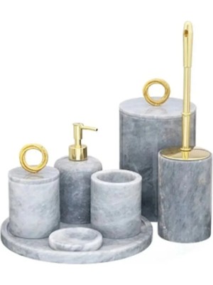 Ege Gross Dekoratif Mermer Halka Detaylı 7 Li Banyo Seti Takımı