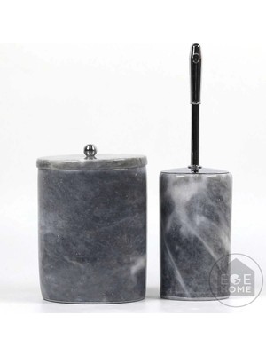 Ege Gross Dekoratif Gri Mermer Banyo Seti 2 Li Gümüş Aksesuarlı Tasarım Set\mermer Çöp Kovası &wc Fırça Takımı