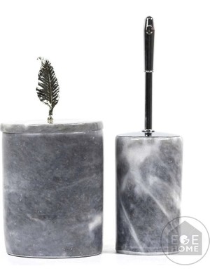 Ege Gross Dekoratif Gri Mermer Banyo Seti 2 Li Gümüş Aksesuarlı Tasarım Set\mermer Çöp Kovası &wc Fırça Takımı