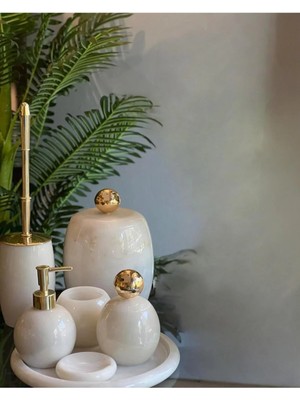 Ege Gross Dekoratif Doğal Beyaz Oval   Mermer Aksesuar Detaylı 7 Li   Mermer Banyo Seti /mermer Banyo Takımı