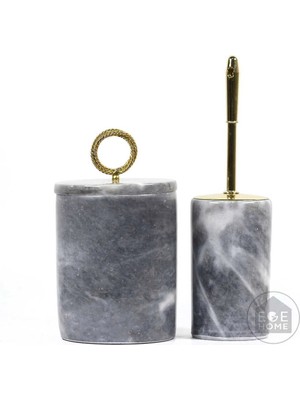 Ege Gross Dekoratif Gri Mermer Banyo Seti 2 Li Gold Aksesuarlı Tasarım Set\mermer Çöp Kovası &wc Fırça Takımı