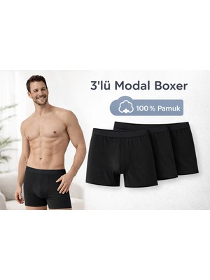 Süsen Lingerie 3 Lü Erkek Modal Boxer, %100 Pamuk Erkek Modal Boxer