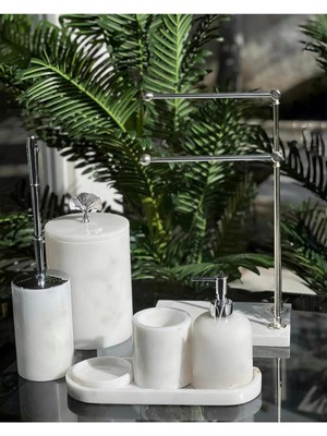 Ege Gross Doğal Beyaz  Mermer / Aksesuar Detaylı 7li Mermer Banyo Seti /mermer Banyo Takımı