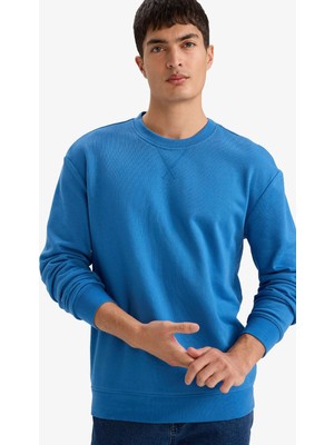 Defacto %100 Pamuk Basic Mavi Erkek Sweatshirt E8339AX/BE410