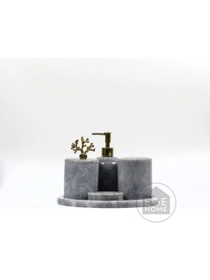 Ege Gross Dekoratif Gri Mermer Banyo Seti 5 Li Gold Mercan Aksesuarlı Tasarım Set\mermer Banyo Takımı