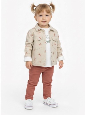 Ege Bebek Kız Çocuk Bayramlık Keten Ceketli Pantalonlu Badili 3'lü Bayramlık Takım 0-6 Yaş , Şık Kombin