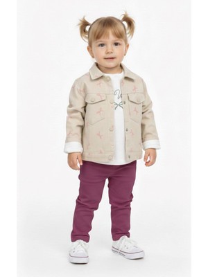 Ege Bebek Kız Çocuk Bayramlık Keten Ceketli Pantalonlu Badili 3'lü Bayramlık Takım 0-6 Yaş , Şık Kombin