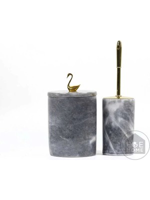 Ege Gross Dekoratif Gri Mermer Banyo Seti 2 Li Gold Aksesuarlı Tasarım Set\mermer Çöp Kovası &wc Fırça Takımı