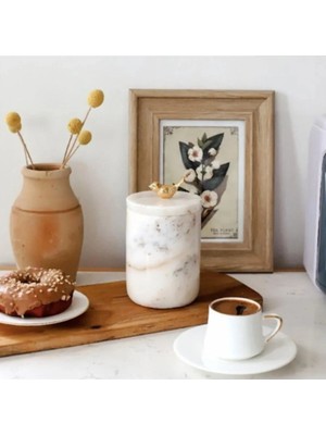 Ege Gross Dekoratif Beyaz Mermer Gold Renk Kus Aksesuarli Baharatlık Şekerlik Kavanoz Seti