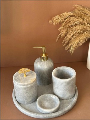Ege Gross Dekoratif Doğal Grı Mermer Aksesuar Detaylı 5 Li Mermer Banyo Seti /mermer Banyo Takımı