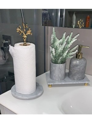 Ege Gross Aria - Doğal Gri Mermer Banyo Seti | 4 Parça |gold| Kağıt Havluluk