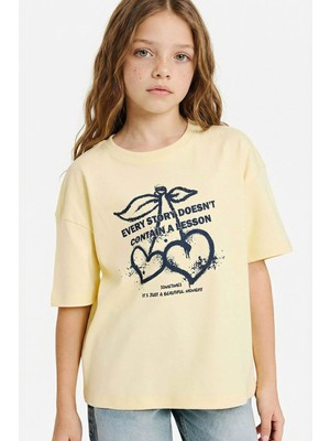 Defacto Oversize Bisiklet Yaka Sarı Kız Çocuk T-Shirt G1765A8/YL498