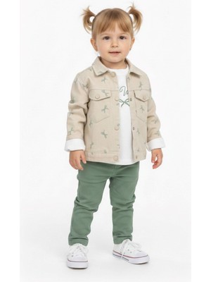 Ege Bebek Kız Çocuk Bayramlık Keten Ceketli Pantalonlu Badili 3'lü Bayramlık Takım 0-6 Yaş , Şık Kombin