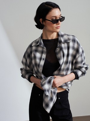 Dilvin 50538 Yün Karışımlı Oversize Gömlek-Gri