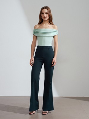 Dilvin 72273 Ispanyol Paça Kumaş Pantolon-Koyu Yeşil