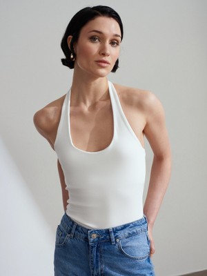 Dilvin 21052 Halter Yaka Top-Ekru