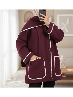 Modamorfo Önü Düğmeli Atkılı Cepli Ceket  -Bordo