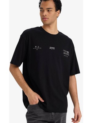 Defacto %100 Pamuk Boxy Fit Siyah Erkek T-Shirt F8120AX/BK81