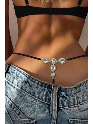 Caş Dekorasyon Siyah Renk Taşlı Tanga