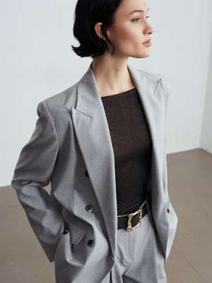 Dilvin 60783 Kruvaze Blazer Ceket-Gri