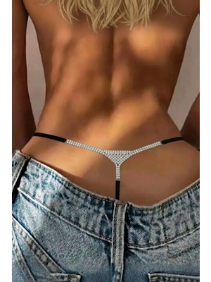 Caş Dekorasyon Siyah Renk Taşlı Tanga