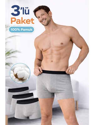 Süsen Lingerie 3 Adet %100 Pamuk Erkek Gri Boxer, Erkek Boxer
