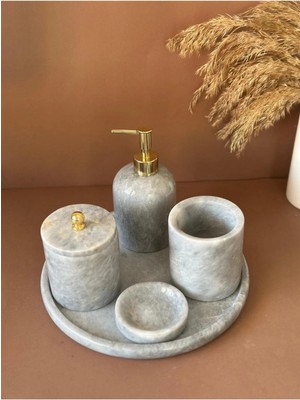 Ege Gross Dekoratif Doğal Grı Mermer Aksesuar Detaylı 5 Li Mermer Banyo Seti /mermer Banyo Takımı