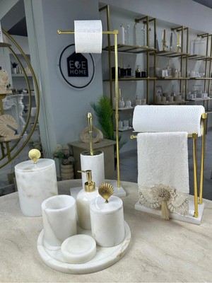 Ege Gross Mermer Banyo Seti 9 Parça Şık Tasarım Mermer Malzemeden Dekoratif Aksesuarlar