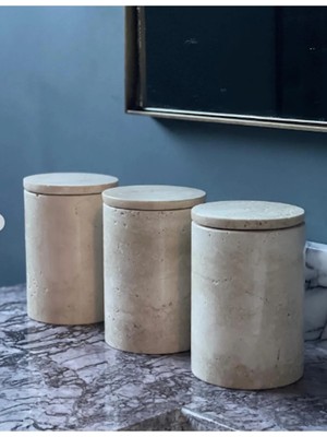 Ege Gross Dekoratif Traverten Mermer 3 Lü Baharatlık Şekerlik Kavanoz Set