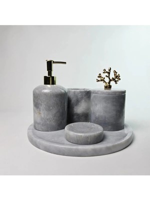 Ege Gross Tozlu Gümüş Mermer Banyo Seti 5li/gri Mermer Banyo Takımı