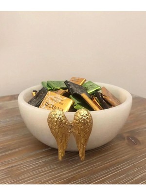 Ege Gross Mermer Beyaz Sunum Kasesi Gold Melek Kanadı Aksesuarlı