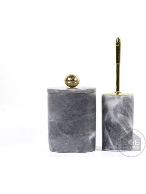 Ege Gross Dekoratif Gri Mermer Banyo Seti 2 Li Gold Aksesuarlı Tasarım Set\mermer Çöp Kovası &wc Fırça Takımı