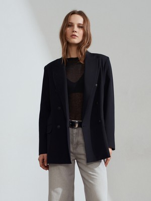 Dilvin 60784 Kruvaze Blazer Ceket-Siyah