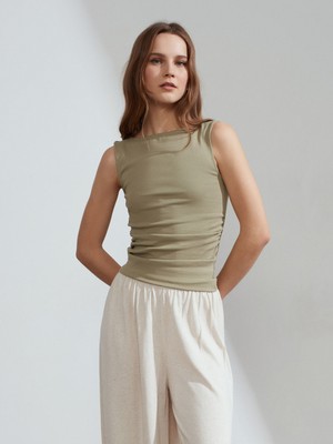 Dilvin 31589 Büzgülü Kayık Yaka Top-Çağla