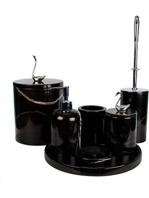 Ege Gross Dekoratif Siyah Mermer Gümüş Kuş Kuğu Detaylı 7 Li Banyo Seti Takımı