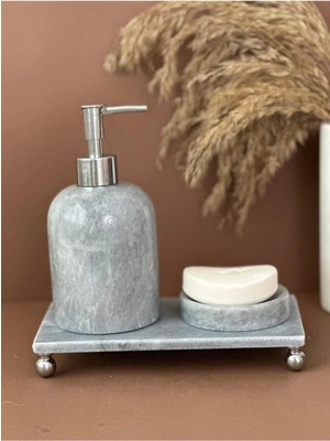 Ege Gross Dekoratif Doğal Grı Mermer Aksesuar Detaylı 3 Lü Mermer Banyo Seti /mermer Banyo Takımı