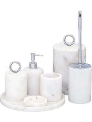 Ege Gross Dekoratif Mermer Halka Detaylı 7 Li Banyo Seti Takımı