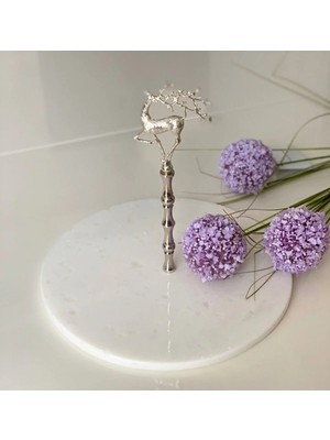 Ege Gross Dekoratif Beyaz Mermer Sılver Geyik Tepsi Servis Sunum Tabağı