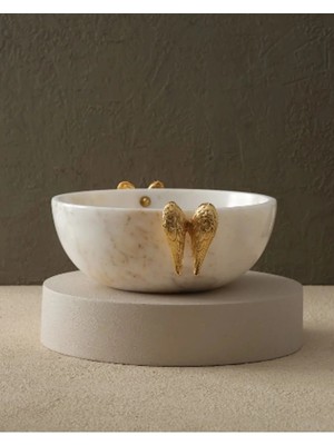 Ege Gross Dekoratıf Melek Kanadi Kulplu Beyaz Mermer Kase