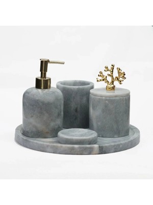 Ege Gross Dekoratif Mermer Banyo Seti Takımı 5 Parça Aksesuar Detaylı Özel Tasarım Set