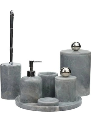 Ege Gross Dekoratif Gri Mermer Banyo Seti Takımı 7 Li Aksesuar Detaylı Tasarım Set