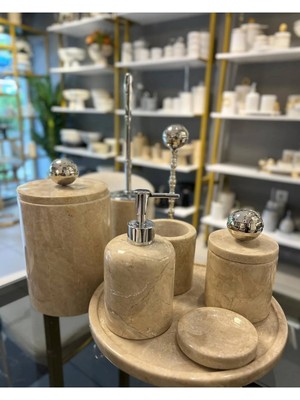 Ege Gross Dekoratif Doğal Bej  Mermer / Aksesuar Detaylı 8li Mermer Banyo Seti /mermer Banyo Takımı