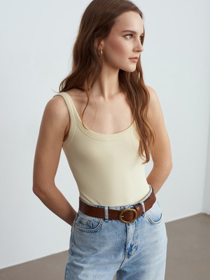 Dilvin 21053 Askılı Bodysuit-Açık Sarı