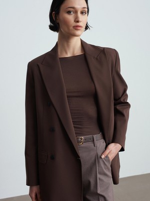 Dilvin 60784 Kruvaze Blazer Ceket-Kahve