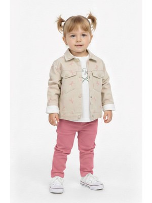 Ege Bebek Kız Çocuk Bayramlık Keten Ceketli Pantalonlu Badili 3'lü Bayramlık Takım 0-6 Yaş , Şık Kombin